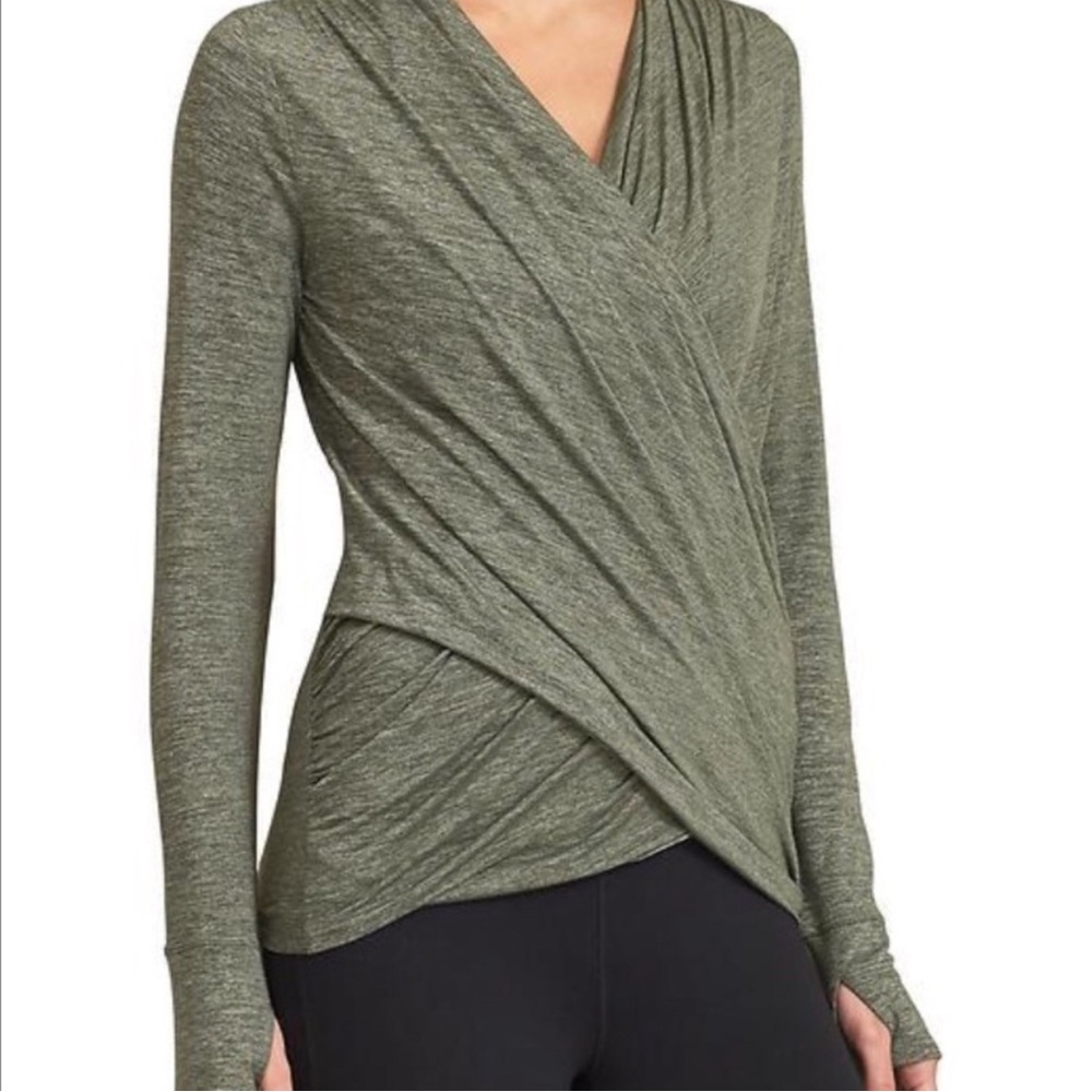 Athleta Olive Green Draped Wrap Long-Sleeve Top
